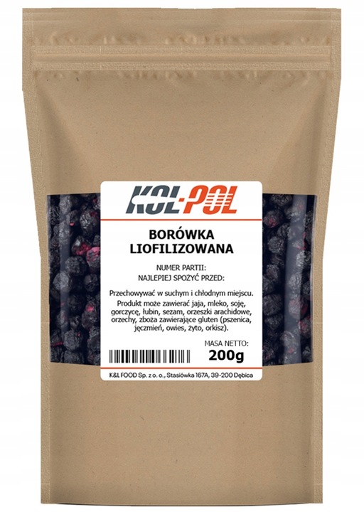 BORÓWKI LIOFILIZOWANE 200g Całe Owoce liofilizowane Borówka jakość Kol-Pol