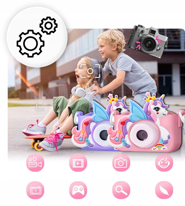 APARAT CYFROWY DLA DZIECI JEDNOROŻEC SELFIE KAMERA+KARTA 32GB MENU PL