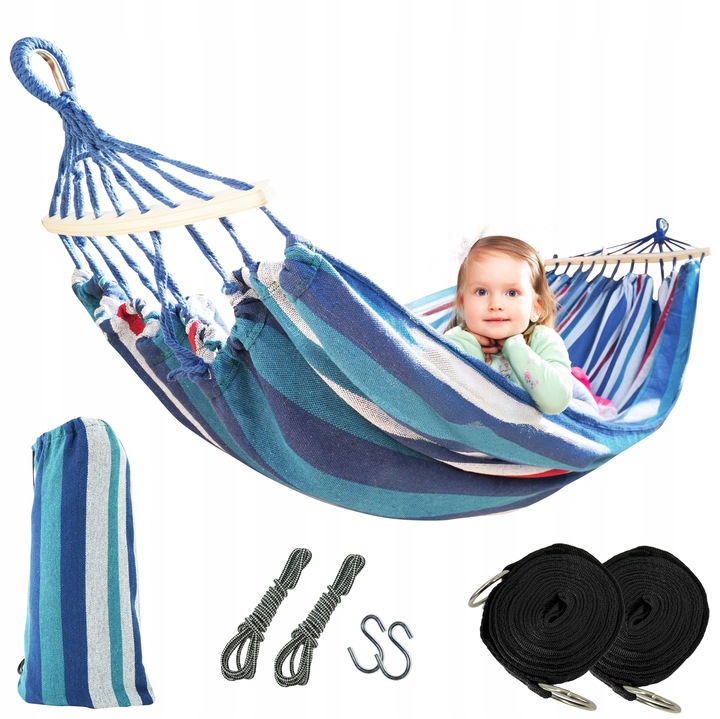 HAMAK Ogrodowy 2 Osobowy HUŚTAWKA XXL 200x150cm 2 Liny Pasy Haki Pokrowiec