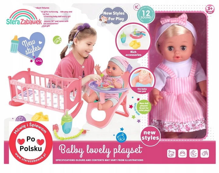 Lalka bobas Martynka pije mówi po polsku 24 dźwięki kołyska krzesełko do ka