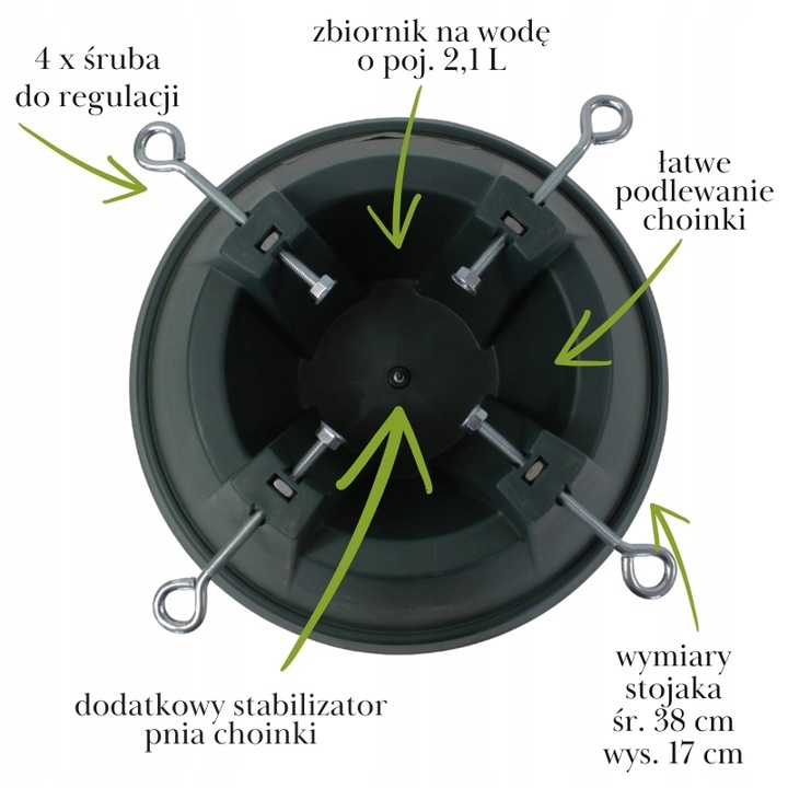 Stojak pod choinkę ZIELONY nowoczesny POJEMNIK na wodę 2,2m STABILNY średni