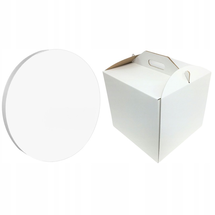 Pudełko na tort 30x30x28cm + Podkład 30 cm styrodurowy biały