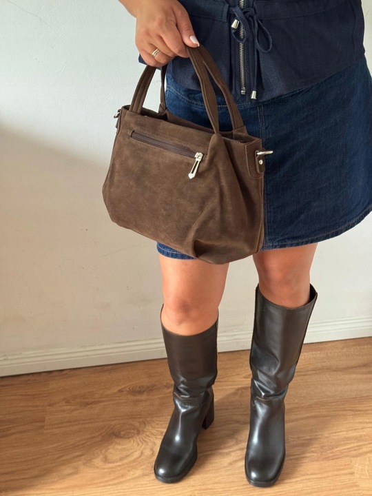 Torba Flora&Co torebka czekoladowa zamsz zamszowa eco brązowa shopper viral