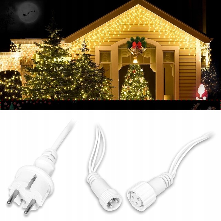 LAMPKI KURTYNA GĘSTE SOPLE CIEPŁO BIAŁE 1000 LED 25 m + FLASH ZIMNO BIAŁY