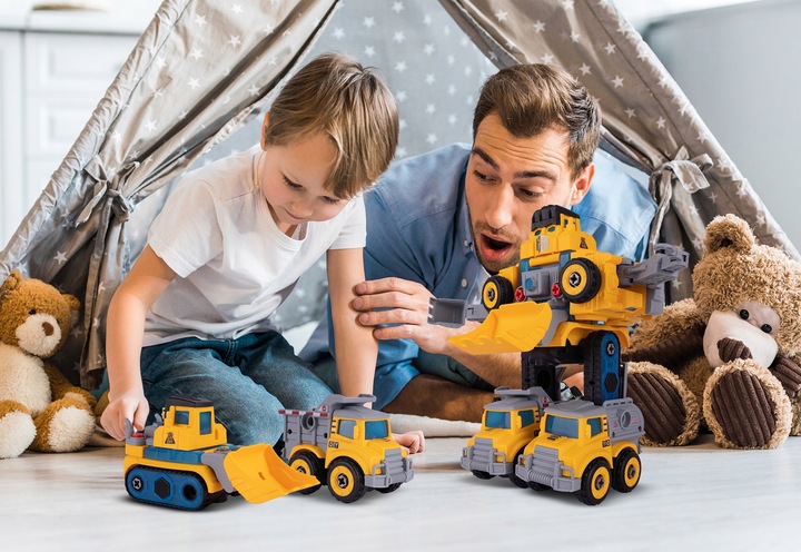 AUTA BUDOWLANE DO MONTAŻU ROBOT TRANSFORMACJA ŚRUBOKRĘT 5W1 SPYCHACZ