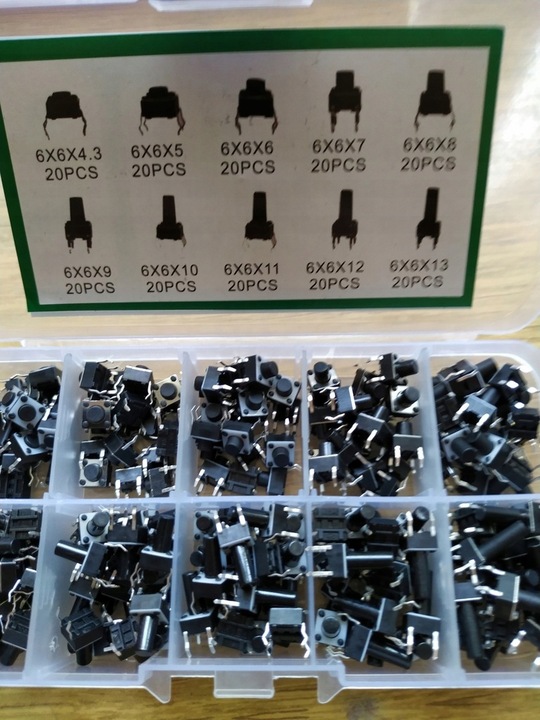 Zestaw przycisków tact switch mikroswitch 200 szt