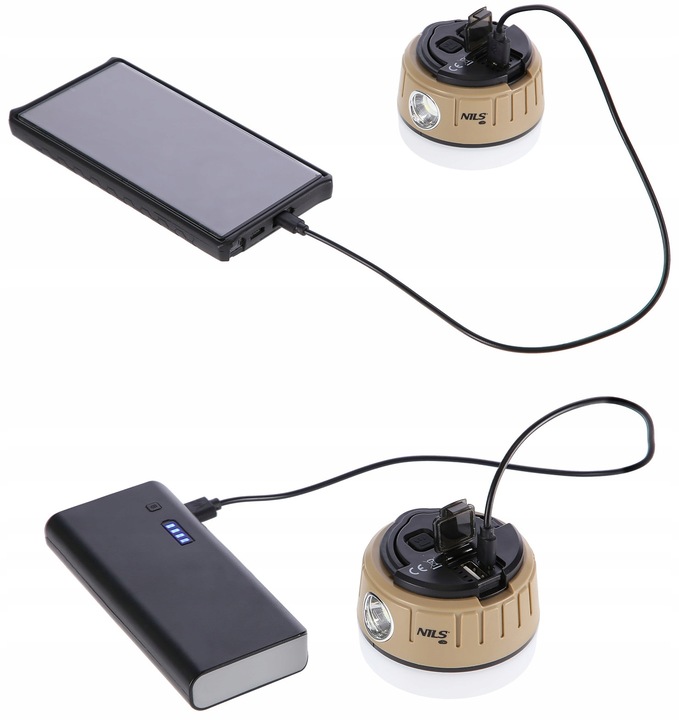 LAMPA LATARKA TURYSTYCZNA KEMPINGOWA POD NAMIOT USB LED 500+100 lm NILS CAM