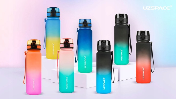 BIDON NA WODĘ 1L BUTELKA Z MIARKĄ MOTYWACYJNĄ TRITAN NIEBIESKO-ŻÓŁTA