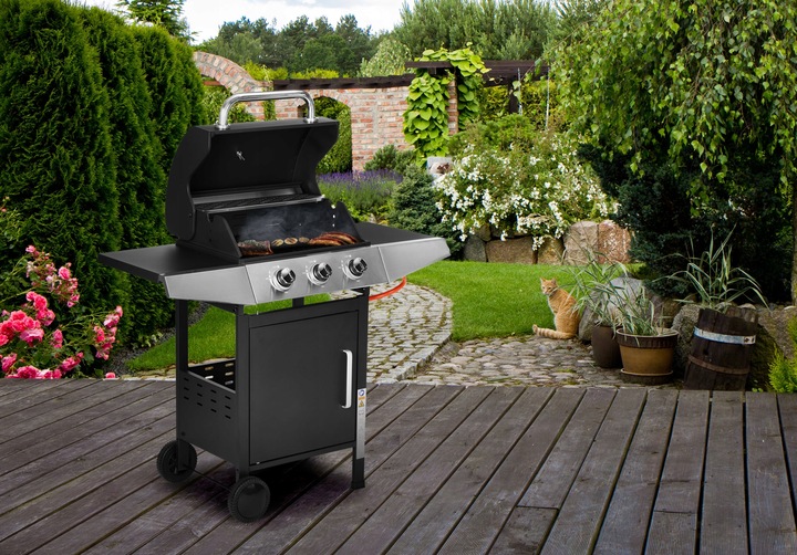 Grill gazowy ogrodowy 10.2 kW duży ruszt 3 palniki termometr reduktor Multi