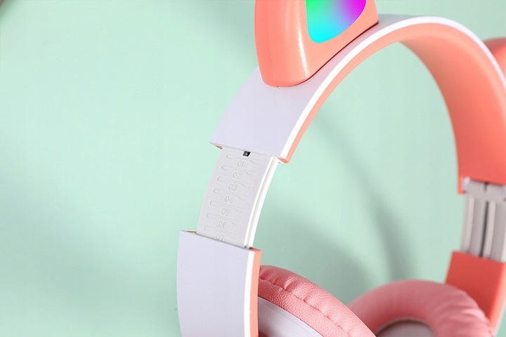 Słuchawki Kotki dla dzieci Bluetooth LED RGB Różowe Kocie Uszy