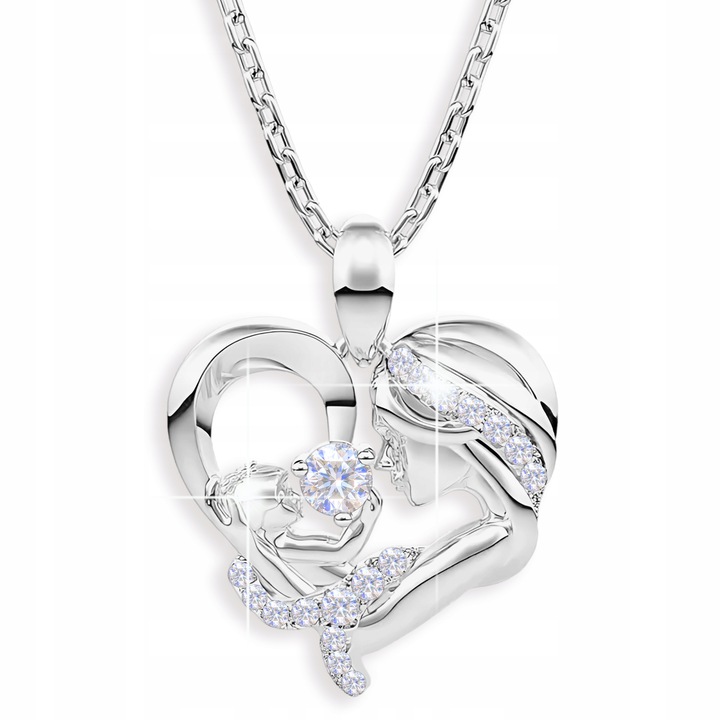 Naszyjnik Srebrny Serce Matka Dziecko w Sercu Serduszko Cyrkonie SREBRO 925