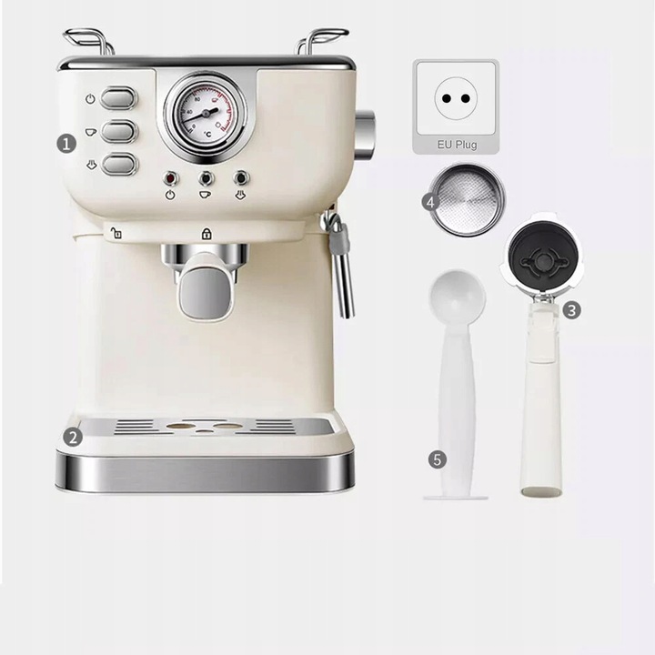 Ekspres do kawy Ciśnieniowy Automatyczny 20bar 1350W 1.5L +Spieniacz Mleka