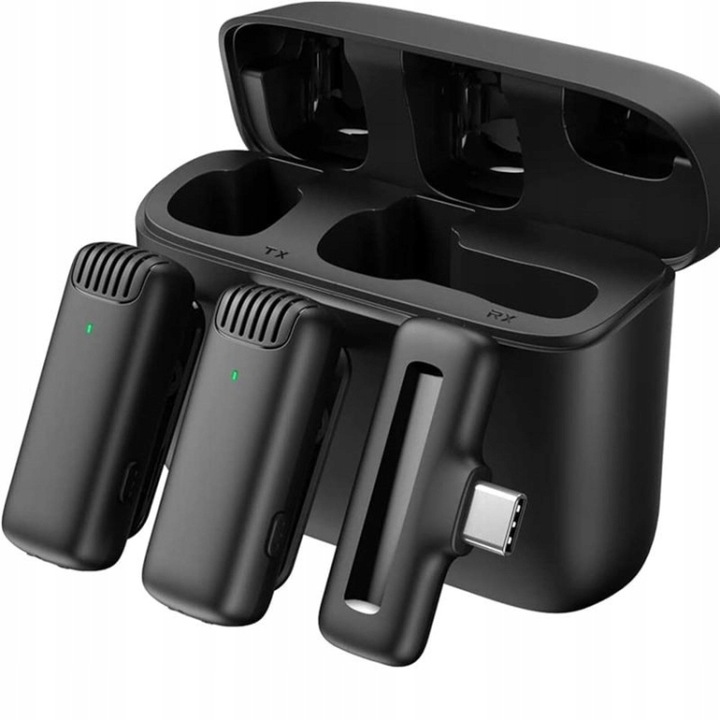 2X MIKROFON KRAWATOWY BEZPRZEWODOWY USB-C + ETUI