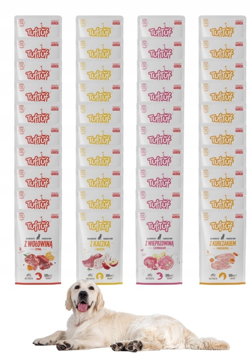 Mokra karma dla psa, 65% mięsa, saszetka 40x500g, zestaw Tuf Tuf mix smaków