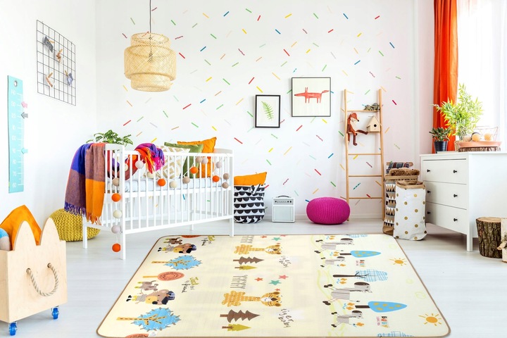 MATA EDUKACYJNA PIANKOWA ULICE ZWIERZĄTKA PASTEL 200X180 CM DUŻA DWUSTRONNA