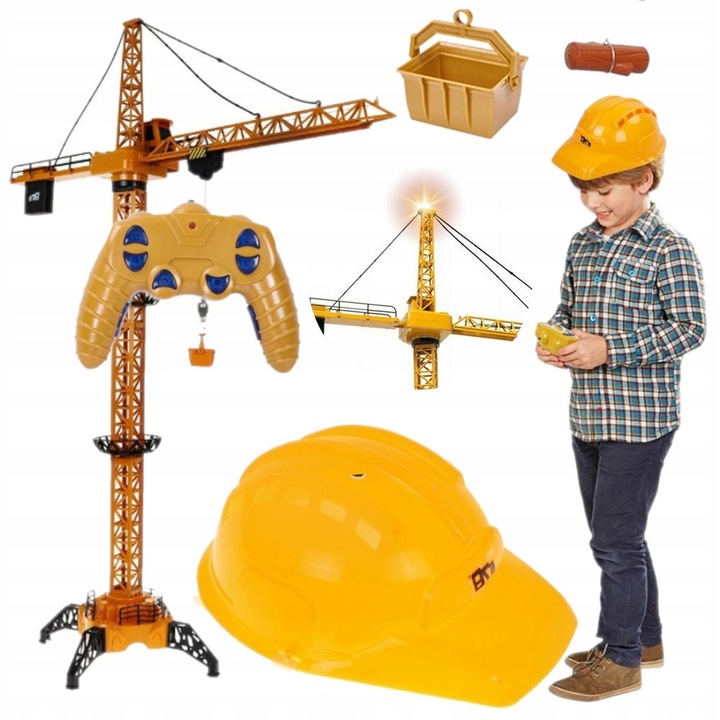 Mega Dźwig Żuraw Budowlany RC Zdalnie Sterowany 128cm na Pilot + Kask LED
