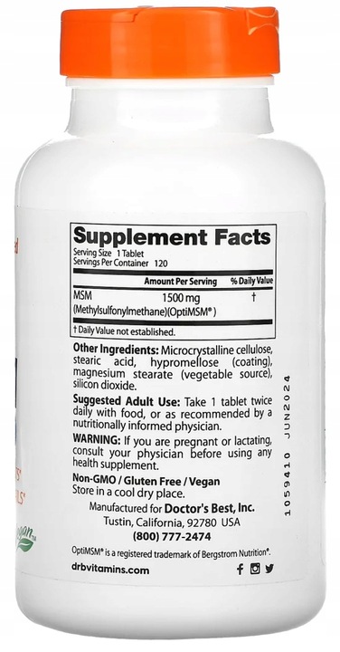 Doktor's BEST Opti MSM siarka 1500mg 120 tab STAWY