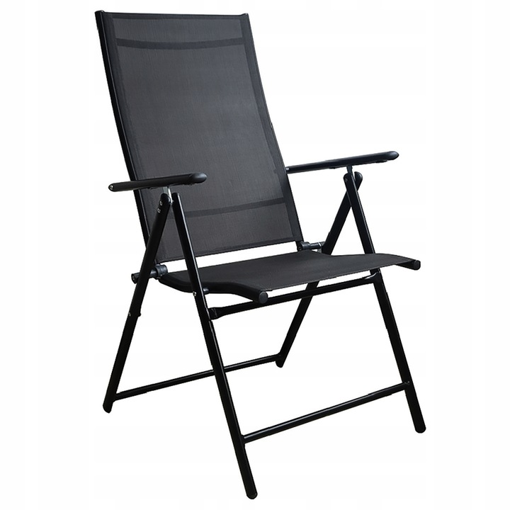 Krzesło Ogrodowe Składane Regulowane Oparcie Leżak Fotel Aluminium Czarny