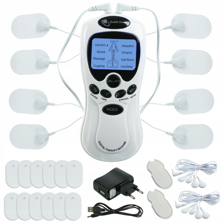 ELEKTROSTYMULATOR MIĘŚNI I NERWÓW TENS EMS ZESTAW ELEKTRODY PADY 2 KANAŁY