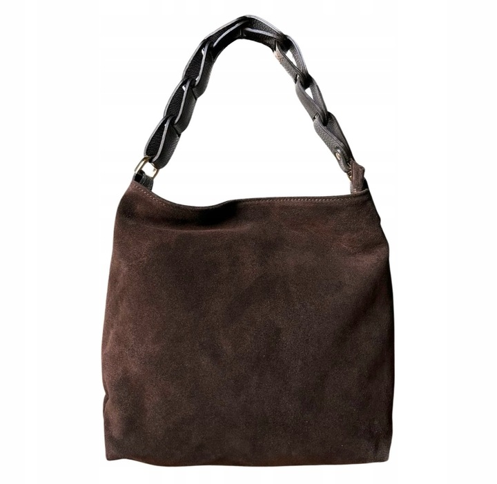 Czekoladowa zamszowa torebka brązowa shopper ZAMSZ NATURALNY Vera Pelle