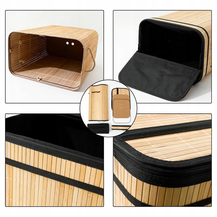 KOSZ NA PRANIE BIELIZNĘ UBRANIA POJEMNIK BAMBUSOWY Z POKRYWĄ DUŻY 72L KUFER