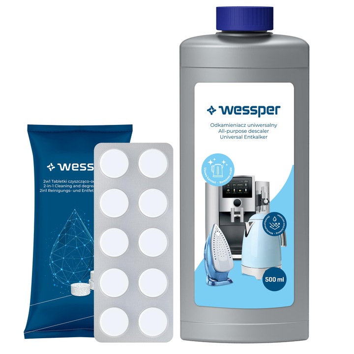 Odkamieniacz Wessper 500ml do ekspresu do kawy + tabletki odtłuszczające