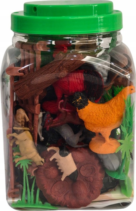 FARMA FIGURKI ZWIERZĘTA WIEŚ DUŻY ZESTAW W POJEMNIKU GOSPODARSKIE ZAGRODA M