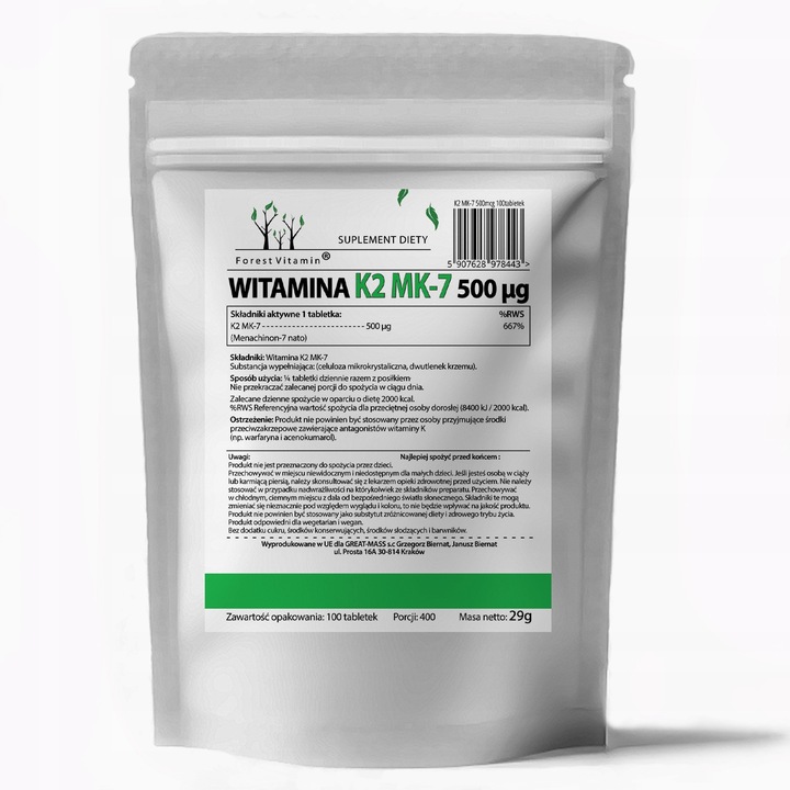 FOREST WITAMINA K2 MK-7 500mcg 100 tab NATURALNA