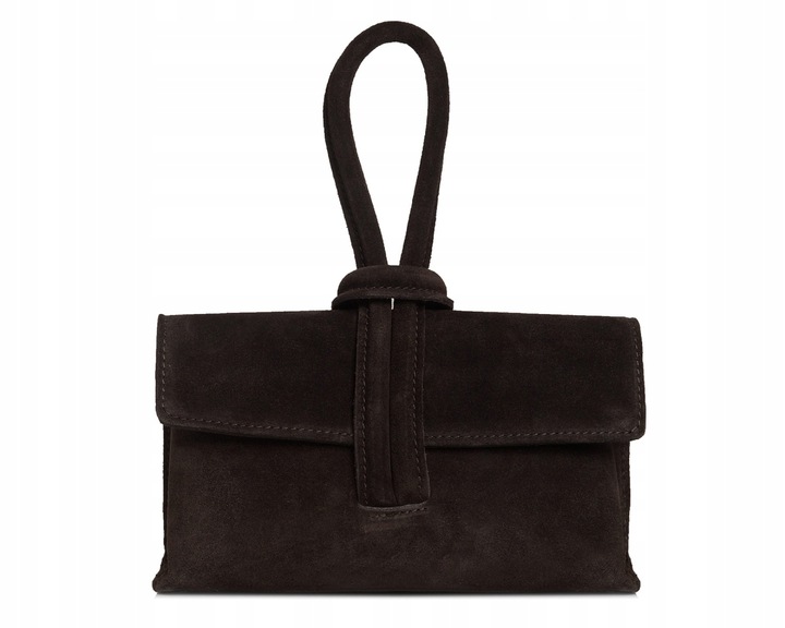 WŁOSKA SKÓRZANA KOPERTÓWKA TOREBKA WIZYTOWA SOLOME FLORA BRĄZOWA ZAMSZOWA