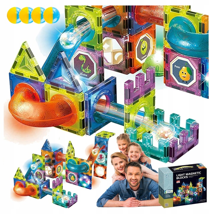 KLOCKI MAGNETYCZNE 3D Konstrukcyjne Magnetic TOR KULKOWY ŚWIECĄCY 75 el.