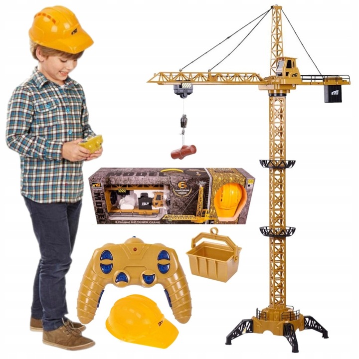 Mega Dźwig Żuraw Budowlany RC Zdalnie Sterowany 128cm na Pilot + Kask LED