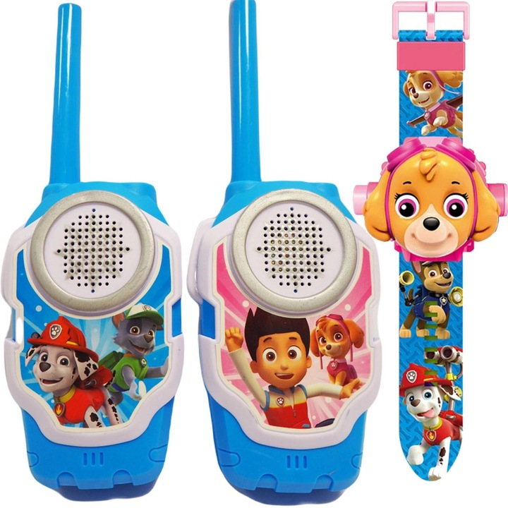 PSI PATROL ZESTAW DO ZABAWY ZEGAREK Z PROJEKTOREM SKYE + 2x WALKIE TALKIE