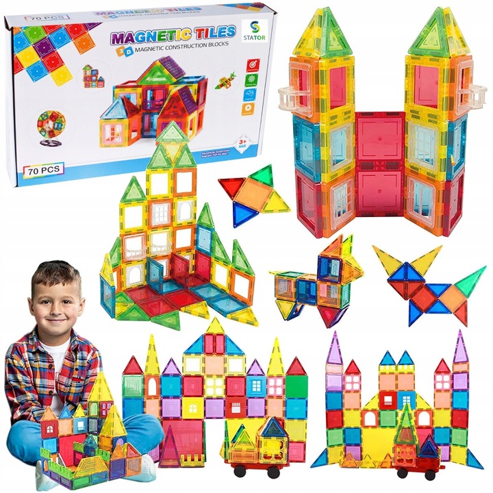 Klocki Magnetyczne DUŻE 3D Konstrukcyjne Magnetic Tiles Zestaw 70 elementów