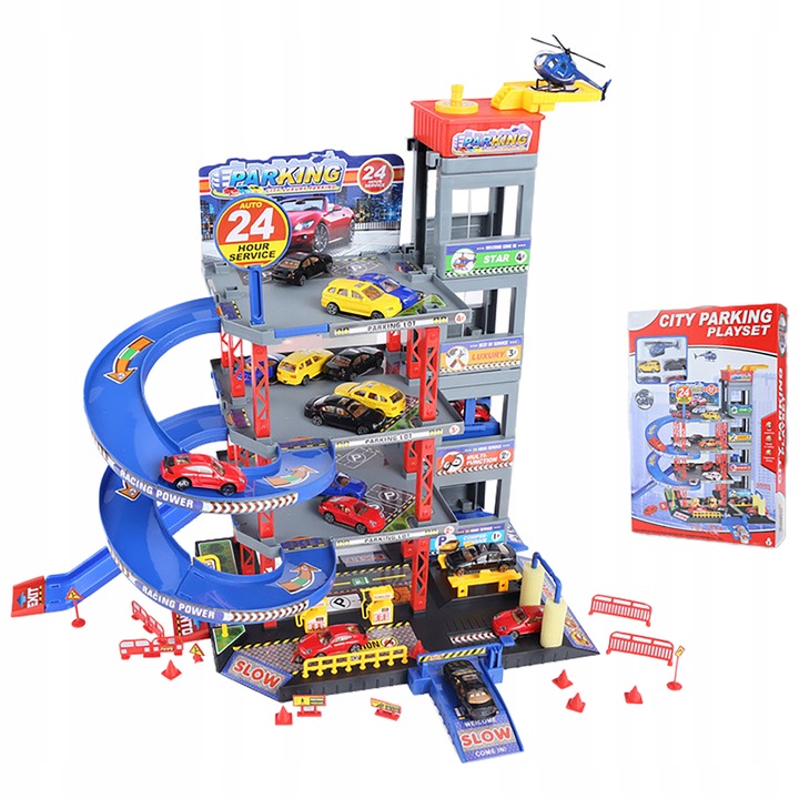 Duży parking garaż wielopoziomowy Tor Winda 4 Autka Helikopter