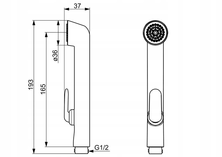 ORAS Słuchawka prysznicowa Bidetta 165/193mm gwint 1/2" NOWY MODEL ORYGINAŁ