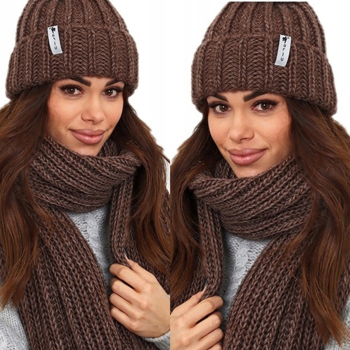 CZAPKA DAMSKA KOBIECA ZIMOWA MODNA CIEPŁA PRODUKT POLSKI CZEKOLADOWY 2252