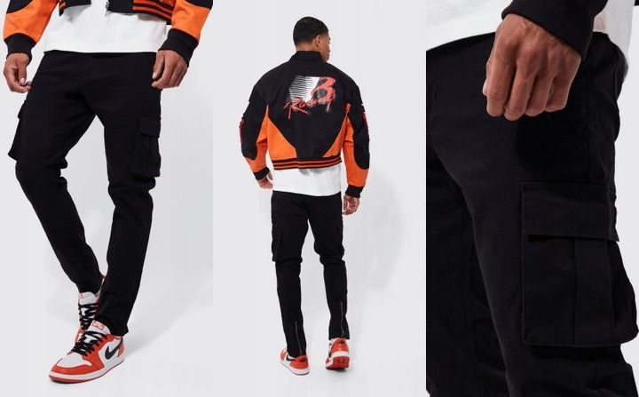 1F1A14 A02 BOOHOOMAN CZARNE RURKI CARGO SKINNY 32