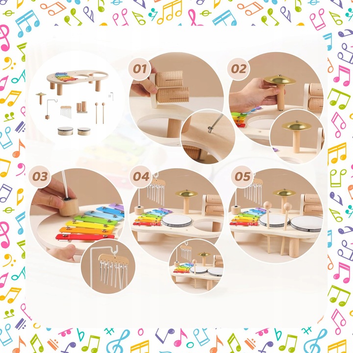 TABLICA MANIPULACYJNA SENSORYCZNA MUZYCZNA PERKUSJA CYMBAŁKI EDUKACYJNA XXL