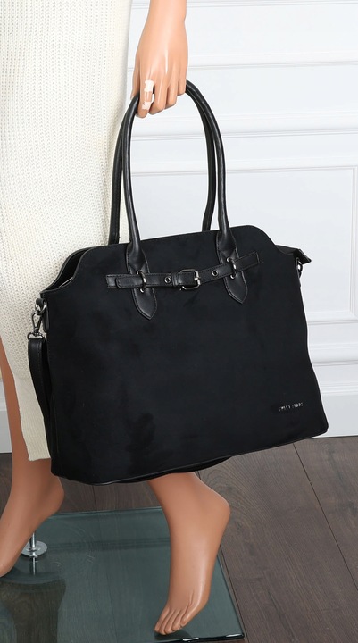 Torebka damska zamsz kuferek elegancka do pracy włoska marka 2947 Czarna