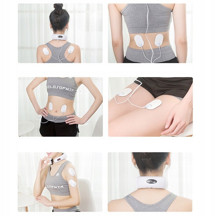 MASAŻER ELEKTROSTYMULATOR SZYI KARKU TENS EMS 2W1 ELEKTRODY TERAPIA PRĄDEM