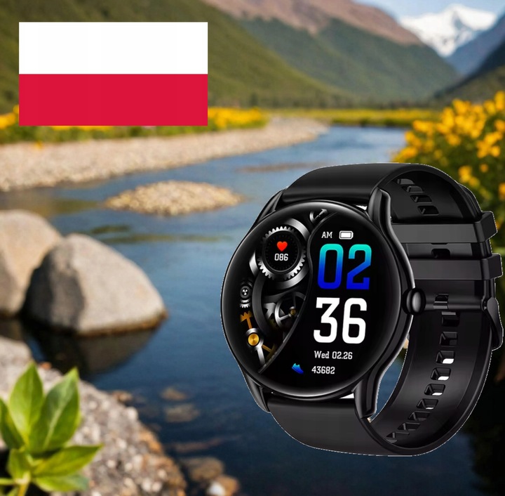 ZEGAREK SMARTWATCH SPORTOWY ROZMOWY MĘSKI DAMSKI POLSKIE MENU CZARNY 2PASKI