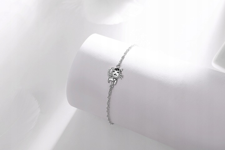 Bransoletka srebrna rodowana kotek dla dziewczynki srebro 925