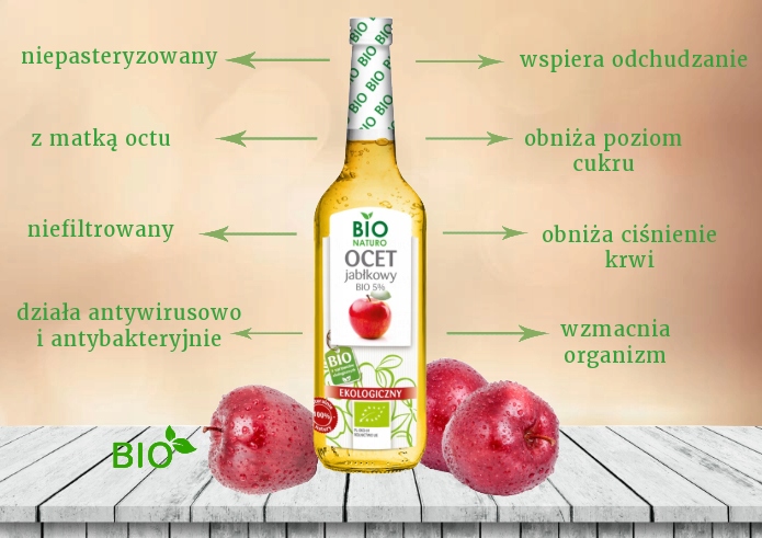6x700ml Ocet Jabłkowy ŻYWY Niefiltrowany Z matką OCTU Ekologiczny/BIONaturo