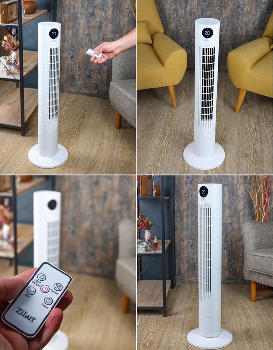 WENTYLATOR KOLUMNOWY XL 60W BIAŁY CICHY PANEL LED PILOT OSCYLACJA TERMOMETR