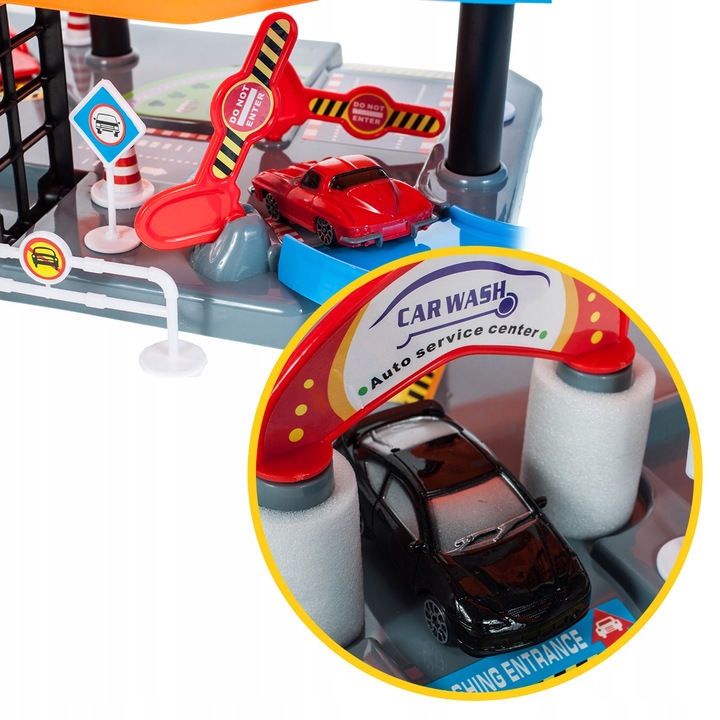 PARKING GARAŻ DLA SAMOCHODÓW 4 AUTA TOR WYŚCIGOWY ZJEŻDŻALNIA 4 PIĘTRA