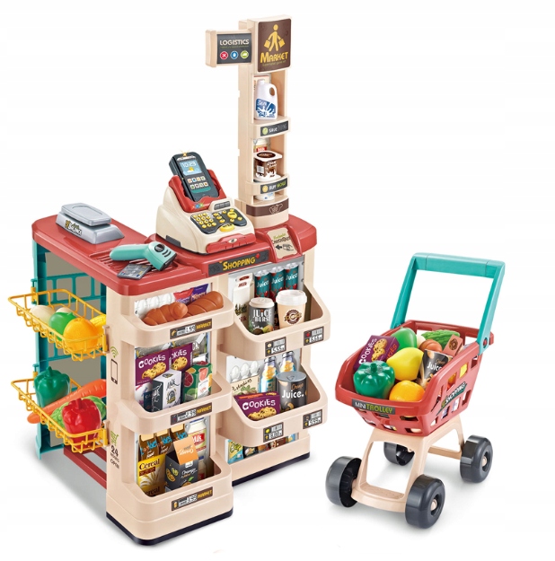 LT184 SUPERMARKET Z TERMINALEM PŁATNICZYM DUŻY SKLEP DLA DZIECI KASA WÓZEK