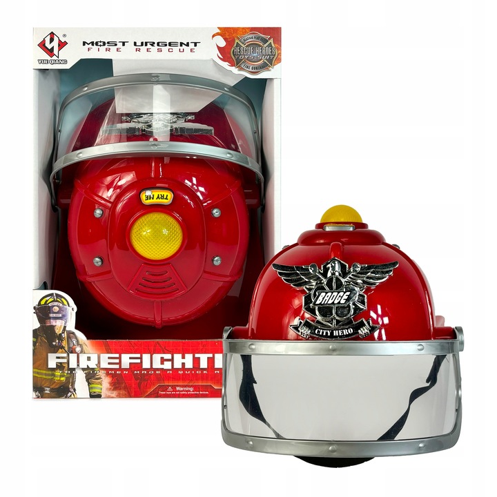 KASK STRAŻACKI Z DŹWIĘKAMI ŚWIATŁEM HEŁM STRAŻAKA DZIECI SYGNAŁ + AUTKO