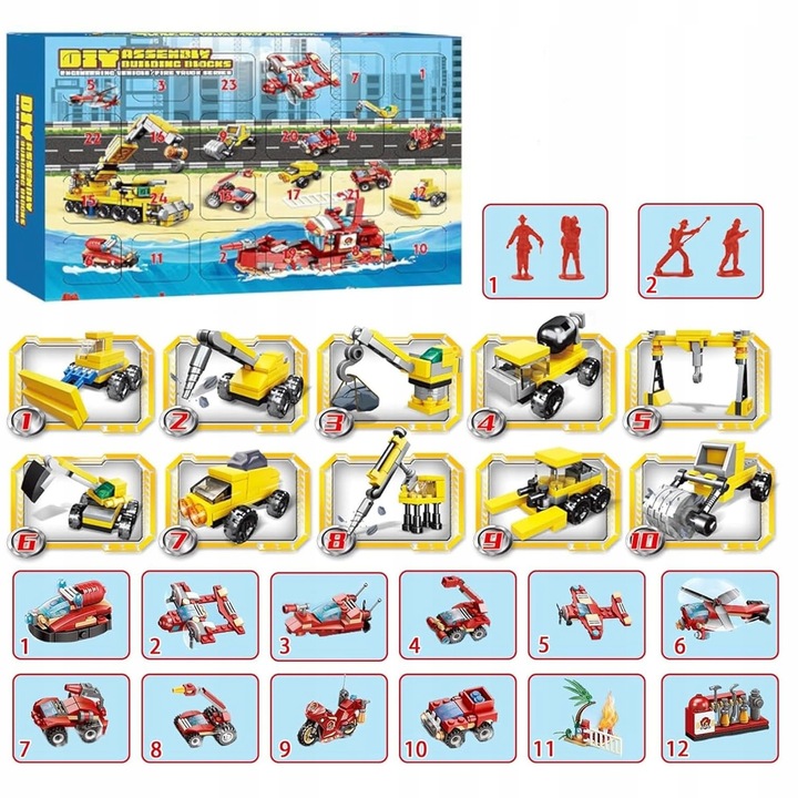 KALENDARZ ADWENTOWY DLA DZIECI KLOCKI STRAŻ POŻARNA POJAZDY PREZENT MIKOŁAJ