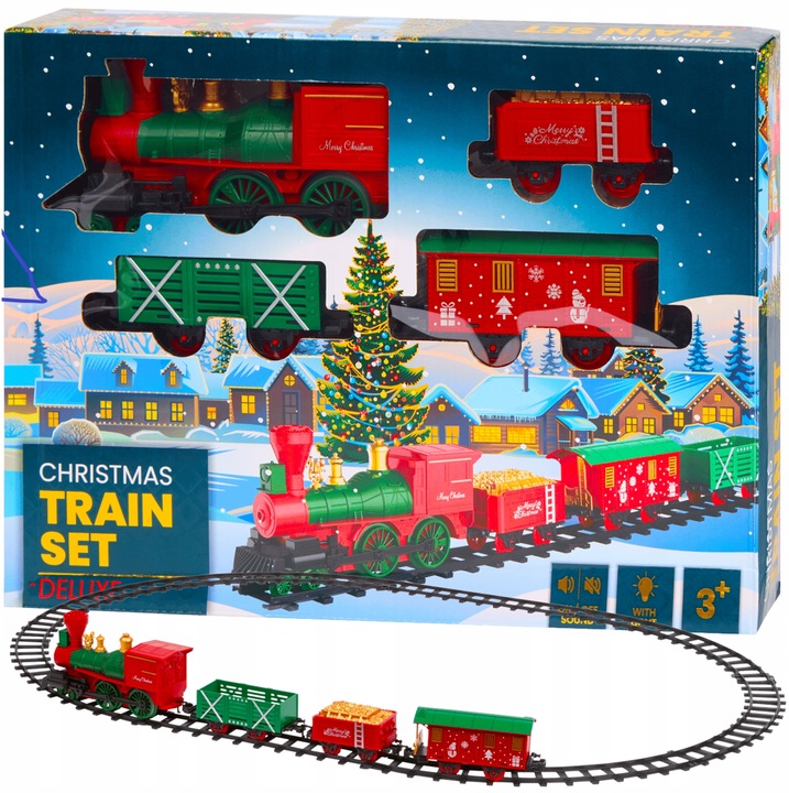 KOLEJKA ELEKTRYCZNA DELUXE ŚWIĄTECZNA Z OŚWIETLENIEM DŹWIĘKIEM POD CHOINKĘ