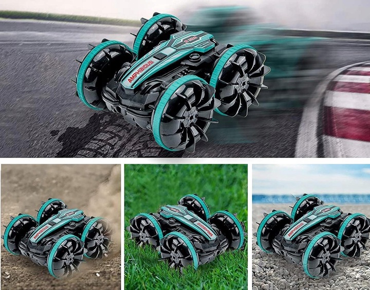 SAMOCHÓD ZDALNIE STEROWANY RC GESTAMI AMFIBIA 2 PILOTY 4x4 360° PŁYWAJĄCY